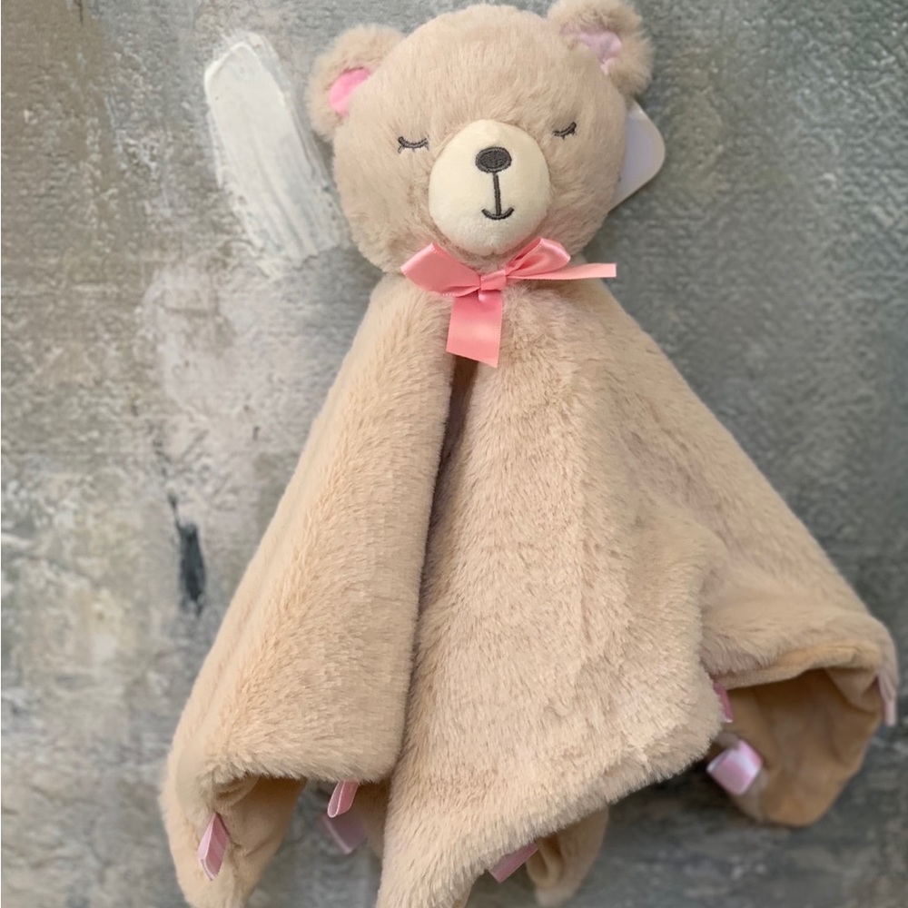Kelly Baby New Bear Brown Pink Lovey 14 x 14 Security Blanket Stuffed Plush Ratt